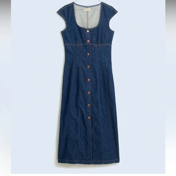 Madewell | Dresses | Madewell Denim Square Neck Midi Dress | Poshmark